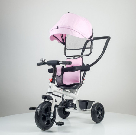 Tricikl Guralica Playtime Little model 415 - Beli ram/Roze tkanina