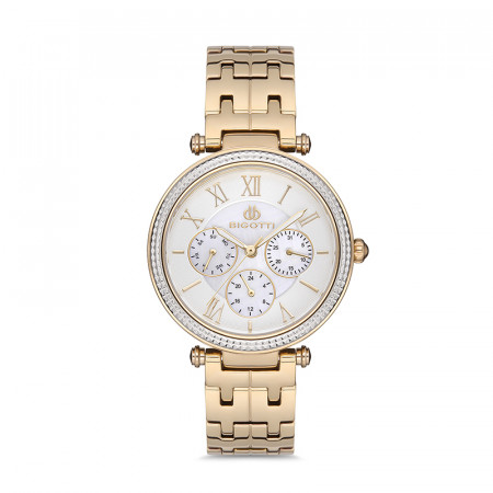 Ženski bigotti multifunction beli zlatni elegantni ručni sat sa zlatnim metalnim kaišem ( bg.1.10145-2 ) - Img 1