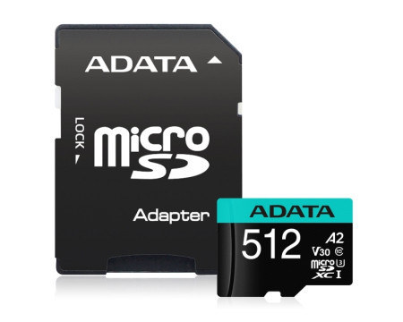 A-Data UHS-I U3 MicroSDXC 512GB V30S class 10 + adapter AUSDX512GUI3V30SA2-RA1 - Img 1