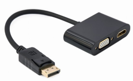 A-DPM-HDMIFVGAF-01 Gembird DisplayPort male to HDMI female + VGA female adapter cable, black - Img 1