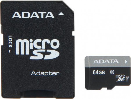 AData micro SD 64GB + SD adapter AUSDX64GUICL10-RA1