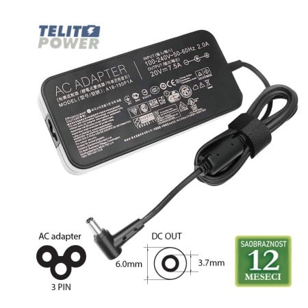 Asus 20v-7.5a ( 6.0 * 3.7 ) 150w-a18-150p1a laptop adapter ( 4513 )