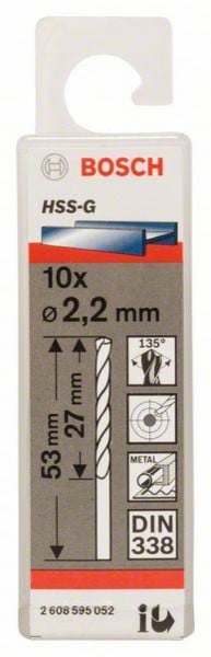 Bosch burgija za metal HSS-G, DIN 338 2,2 x 27 x 53 mm, 1 komad ( 2608595052. ) - Img 1