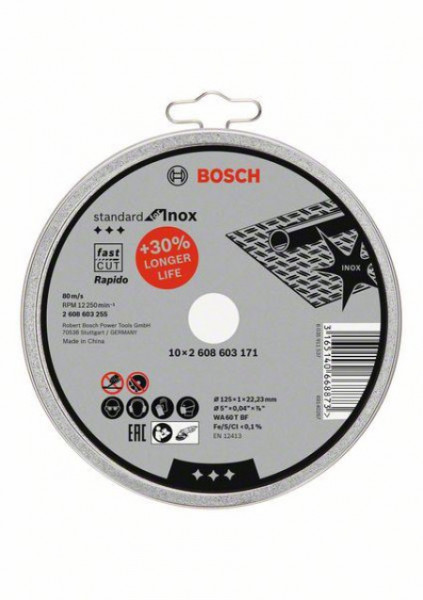 Bosch rezna ploča ravna standard for Inox - rapido WA 60 T BF, 125 mm, 22,23 mm, 1,0 mm ( 2608603255 )