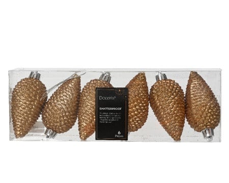 Dekordom novogodišnja dekoracija - hanging pinecone set 6pcs 8cm 028675 - pecan brown - kmg ( 043324 )-1