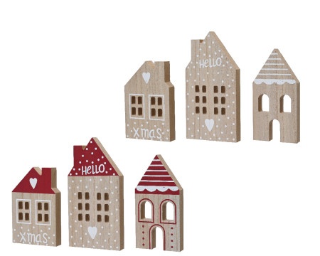 Dekordom novogodišnja dekoracija - house mdf set 3pcs 26cm 510644 - blond/colors - kmg ( 043359 )-1