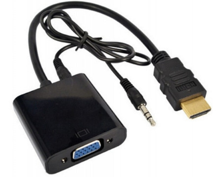 E-Green adapter HDMI (M) - VGA D-sub (F) + Audio kabl 3.5mm (M/M) crni
