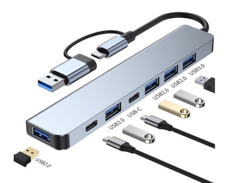 E-green Adapter USB 3.0/USB 3.1 tip C (M) - USB 3.0 + 4 x USB 2.0 + 2 x tip C (7 u 2)