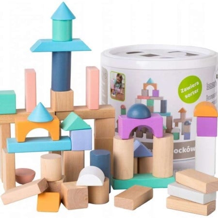 Ecotoys Drvene kocke 50 komada bucket + sorter ( 2506 )