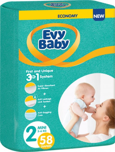 Evy baby pelene twin 2 mini 58kom 3-6kg 3 u 1 ( A054565 )