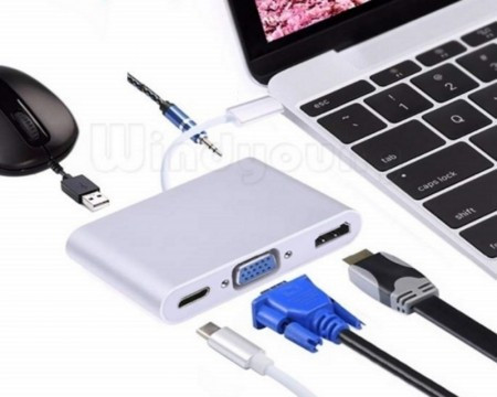 Fast Asia Adapter-konvertor USB 3.1 TIP C na HDMI VGA AUDIO 3.5mm 3.1 TIP C USB 3.0 - Img 1
