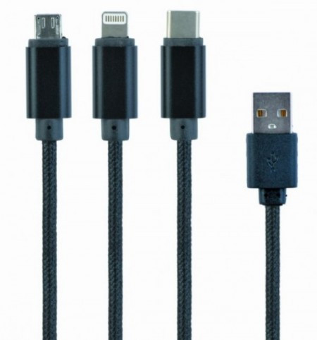 Gembird USB 3-u-1 kabl za punjenje 8-pin, Type-C, microUSB, crni, 1m CC-USB2-AM31-1M