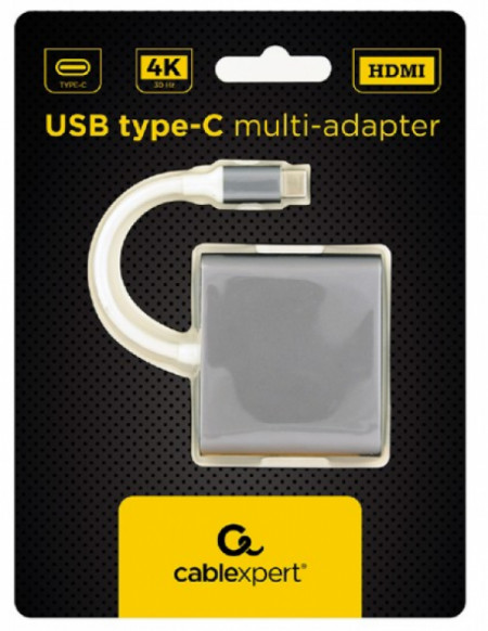 Gembird USB type-C multi-adapter, HDMI, USB, space grey A-CM-HDMIF-02-SG - Img 1