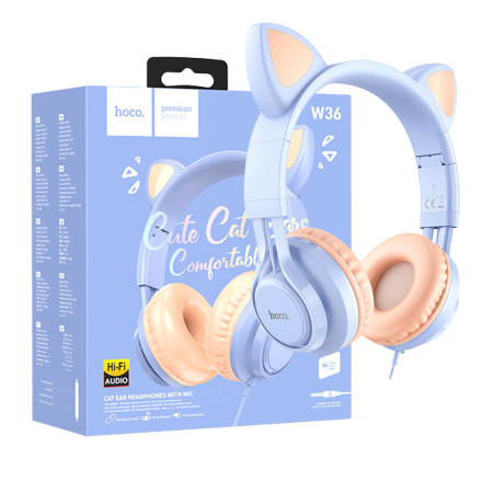 Hoco slušalice sa mikrofonom, 3.5mm utikač, 1.2m kabel - W36 slušalice Mačje uši,Dream Blue - Img 1