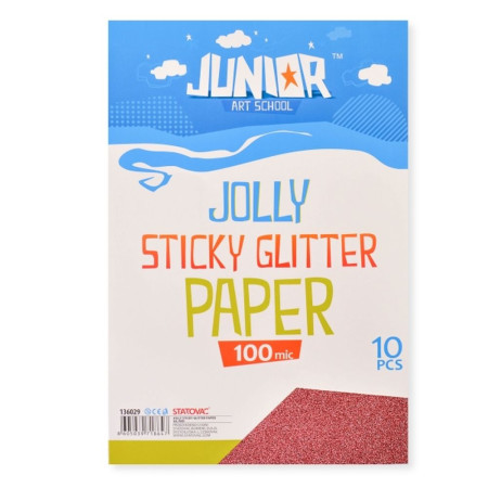 Jolly Sticky Glitter Paper, papir samolepljivi, crvena, A4, 100mik, 10K ( 136029 )