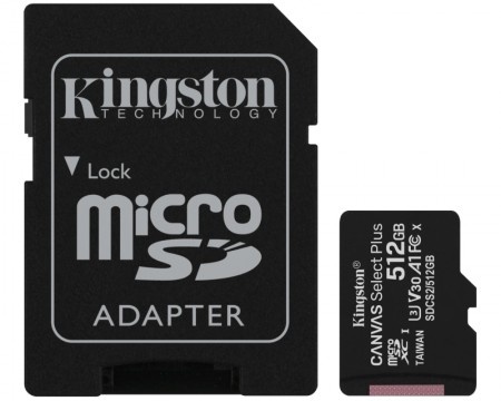 Kingston A1 MicroSDXC 512GB 100R class 10 SDCS2/512GB + adapter