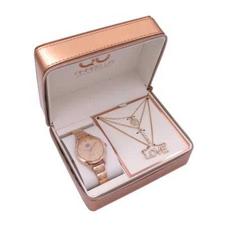 Lantana, poklon set, ručni sat i ogrlica, roze zlatna ( 505050 )