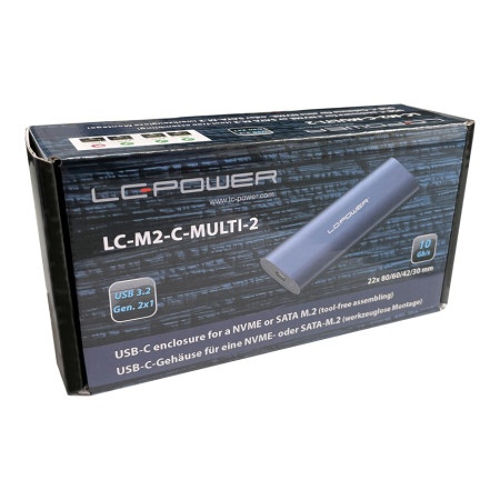 Lc power lc-m2-c-multi-2 nvme / sata m2 enclosure for m.2 ssd usb3.2 gen.2x1 type c antracit hdd ssd rack( 20671 )