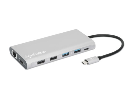 Manhattan 130660 12in1 USB-C - 3xHDMI/4xUSB/LAN/CR/PD 100W Docking station