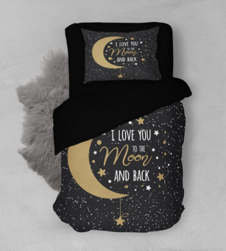 Mey home posteljina i love you to the moon and back 3d 160x220cm crna ( 3D-1254T ) - Img 1