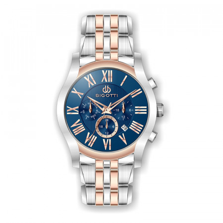 Muški bigotti multifunction plavi srebrni elegantni ručni sat sa bikolor metalnim kaišem ( bg.1.10045-5 )
