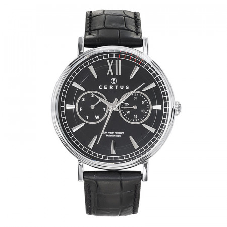 Muški certus multifunction crni elegantni ručni sat sa crnim kroko kožnim kaišem ( 610776 ) - Img 1