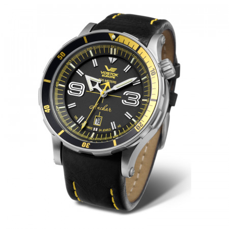 Muški vostok europe anhcar automatik crni srebrni sportski ručni sat sa crnim kožnim i Žutim gumenim kaišem ( nh35a/510a522 ) - Img 1