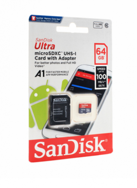 SanDisk 64GB Micro SDHC , 100MB/s, sa adapterom - Img 1