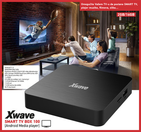 Smart TV Box 100/ QuadCore /4K / Android 7.1.2 /2GB/16GB/HDMi/RJ45/ Wireless / 2xUSB /SD card/ Google smart ( TV BOX 100 ) - Img 1