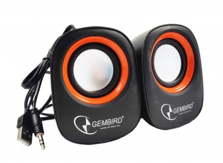 SPK-107 ** Gembird Stereo zvucnici Orange/Black, 2 x 3W RMS USB pwr, 3.5mm kutija sa prozorom (379)