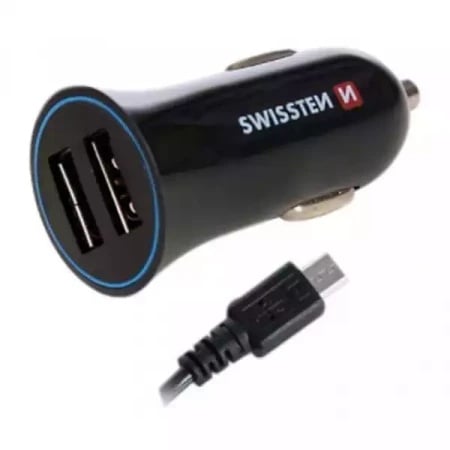 Swissten auto punjač 2,4A 2X USB + kabl Lightning 1,2m crna ( 80054 )