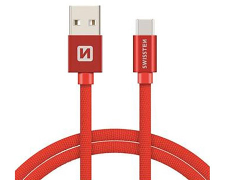 Swissten data kabl tekstil USB na tip IP C 3m crveni