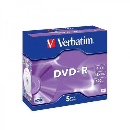Verbatim DVD+R 4.7GB 16X 43497 Jawel Case Matt Silver 1/5 ( 556+JC/Z )