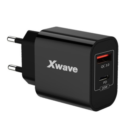 Xwave 161476 h20ac 20w usb brzi zidni punjac za mobilne,tablete,dual a+c,pd,crni