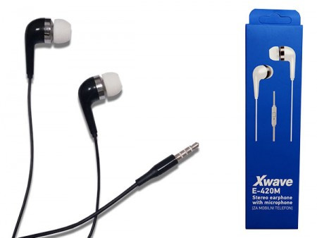 Xwave slušalice za mobilni sa mikrofonom/stereo/3.5mm jack/kabl 1.3m/silikon/ kontrola glasnoće/box/in-ear ( E-420M black )