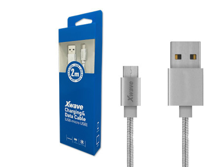 Xwave USB kabl /USB 2.0 (tip A -muški) -Micro USB (tip A -muški)/dužina 2m/2A/Aluminium/srebrni upleteni ( USB Micro 2m 2A Al /silver mesh