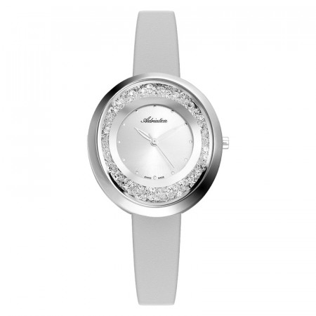 Ženski adriatica precious swarovski ovalni srebrni modni ručni sat sa sivim kožnim kaišem ( a3771.5g43qz )