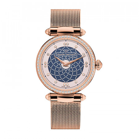 Ženski claude bernard dress code roze zlatni elegantni ručni sat sa roze zlatnim pancir kaišem i kristalima ( 20509 37rm buiber ) - Img 1