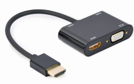 A-HDMIM-HDMIFVGAF-01 Gembird HDMI male to HDMI female + VGA female + audio adapter cable, black - Img 1