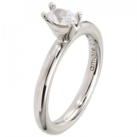 Amore baci srebrni prsten sa jednim belim swarovski kristalom 53 mm ( rg301.12 )