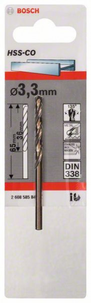 Bosch burgija za metal HSS-Co, DIN 338 3,3 x 36 x 65 mm ( 2608585844 )
