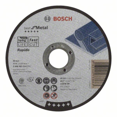 Bosch rezna ploča ravna best for metal - rapido 60 W BF, 125 mm, 1,0 mm ( 2608603514 )