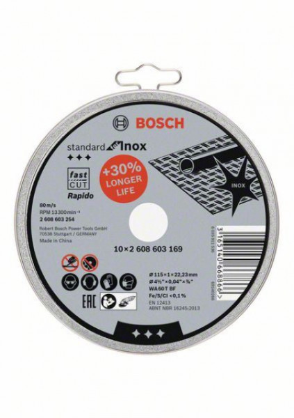 Bosch rezna ploča ravna standard for Inox - rapido WA 60 T BF, 115 mm, 22,23 mm, 1,0 mm ( 2608603254 ) - Img 1