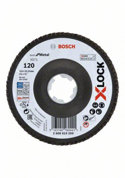 Bosch X-Lock lamelne ploče, verzija pod uglom, vlaknasta ploča, ?115 mm, G 120, X571, Best for Metal, 1 komad Bosch 2608619200, D= 115 mm