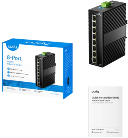 Cudy IG1008 8-Port Gigabit Industrial Switch, 8× GbE, Shielded, Dual-Power Redundancy, IP40