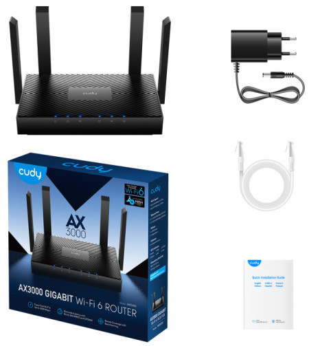 Cudy WR3000 AX3000 WIFI6 Dual Band 2.4+5Ghz Wi-Fi Ruter 1W/4LAN Gbit,4x5dBi 160MHz, Wisp/AP/REP