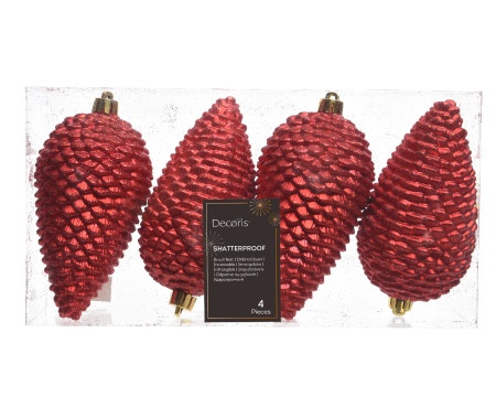 Dekordom novogodišnja dekoracija - hanging pinecone set 4pcs 12cm 028522 - christmas red - kmg ( 043316 )-1