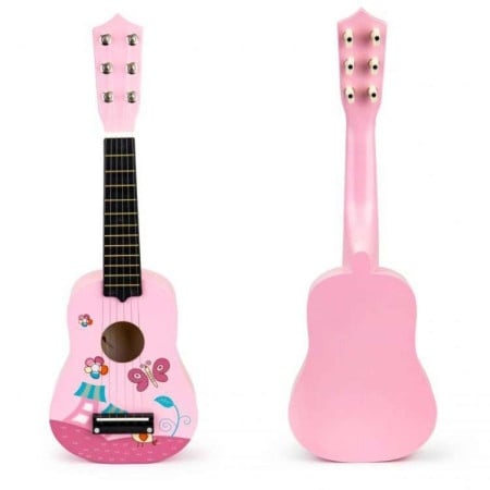 Ecotoys Drvena gitara za decu sa metalnim žicama pink ( FO18 P / MF019A )