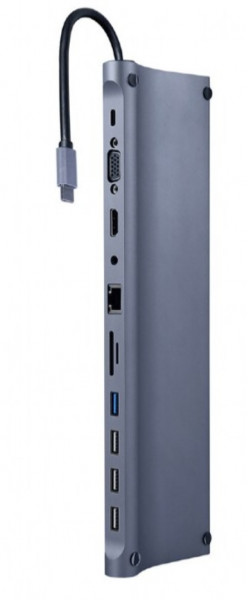 Gembird A-CM-COMBO11-01 USB Type-C 11-in-1 multi adapter USB hub+HDMI+VGA+PD+card reader+LAN+3,5mm