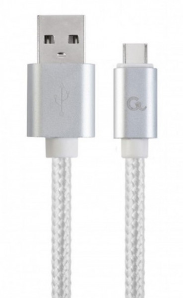 Gembird cotton braided type-C USB cable with metal connectors, 1.8 m, silver CCB-mUSB2B-AMCM-6-S